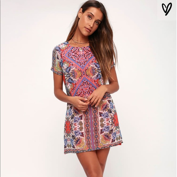 Lulus Dresses & Skirts - Lulus SANGRIA CORAL PINK TILE PRINT SHIFT DRESS